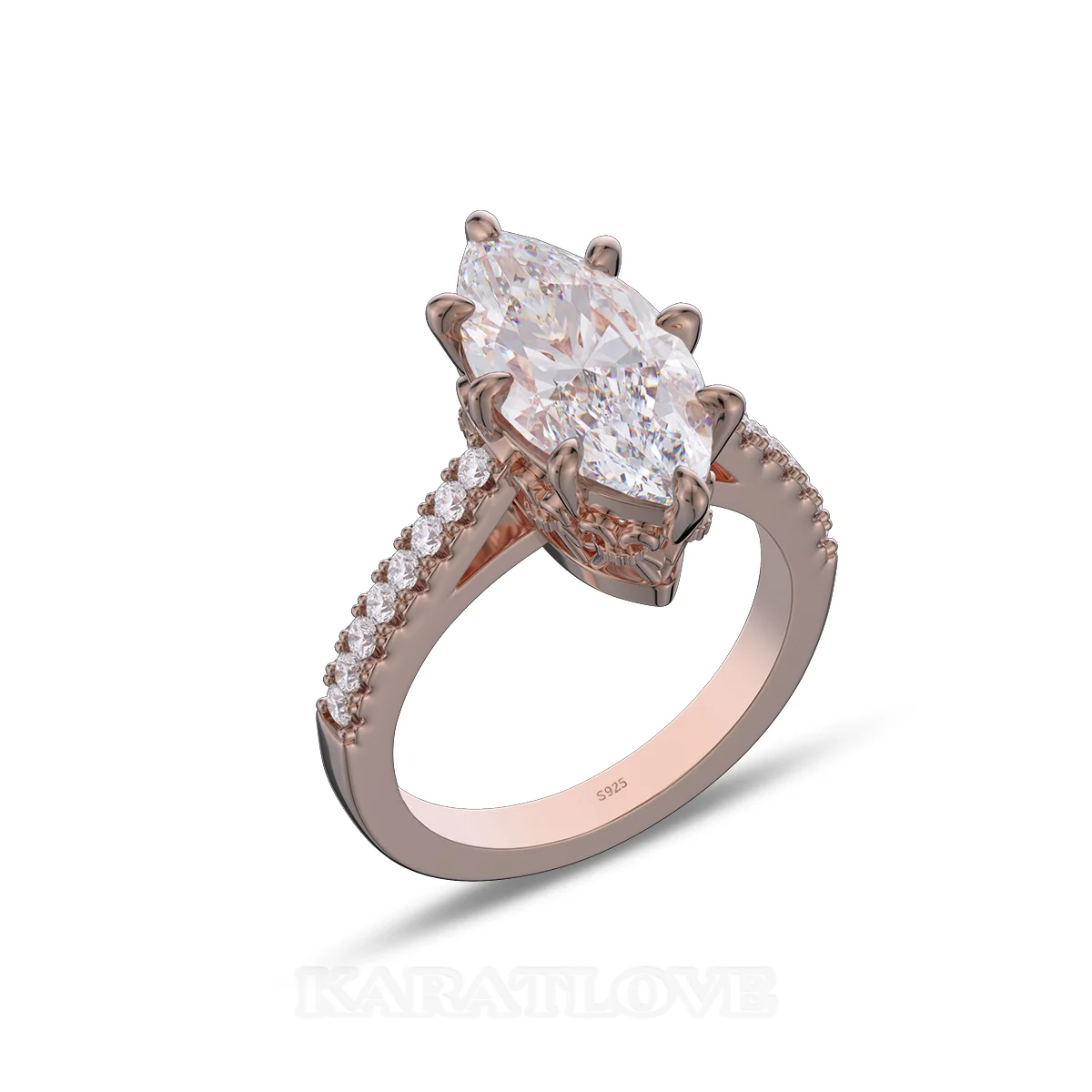 Marquiseschliff Diamant Weiß Sterling Silber Roségold Verlobungsring