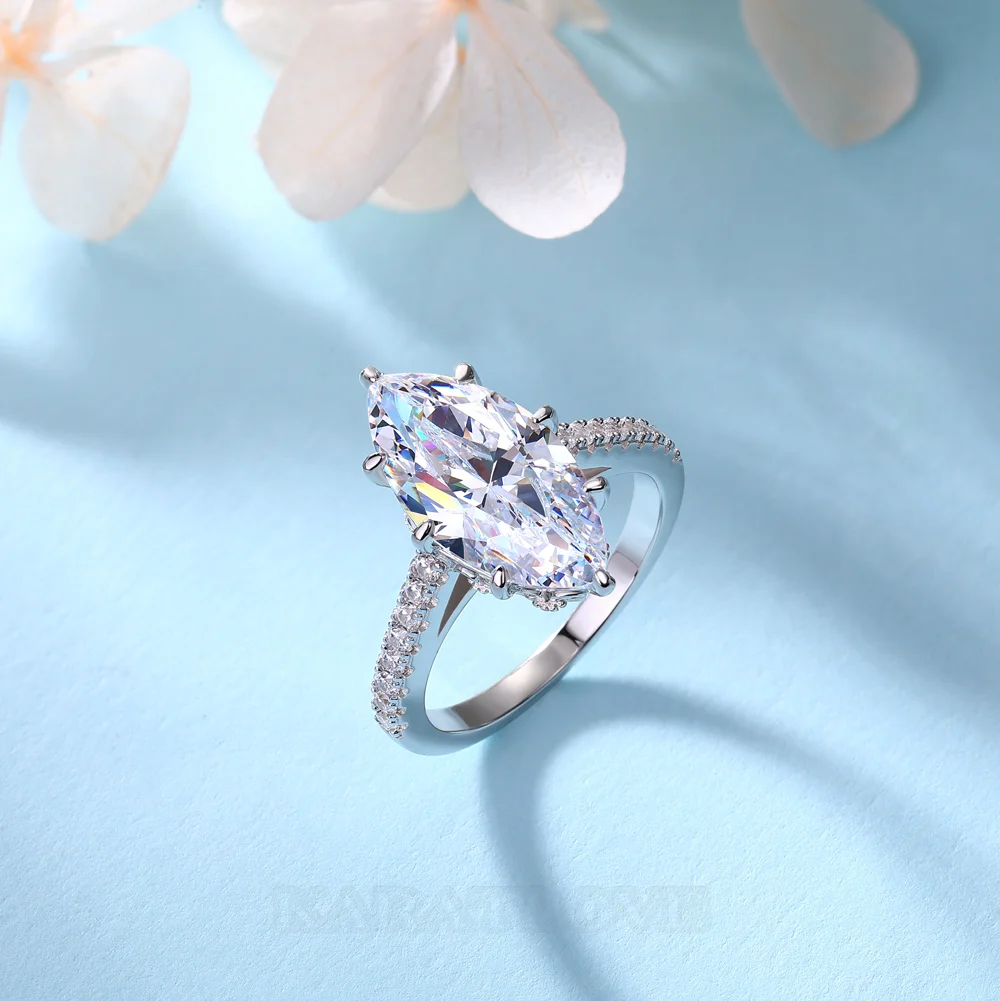 Marquiseschliff Diamant Weiß Sterling Silber Verlobungsring