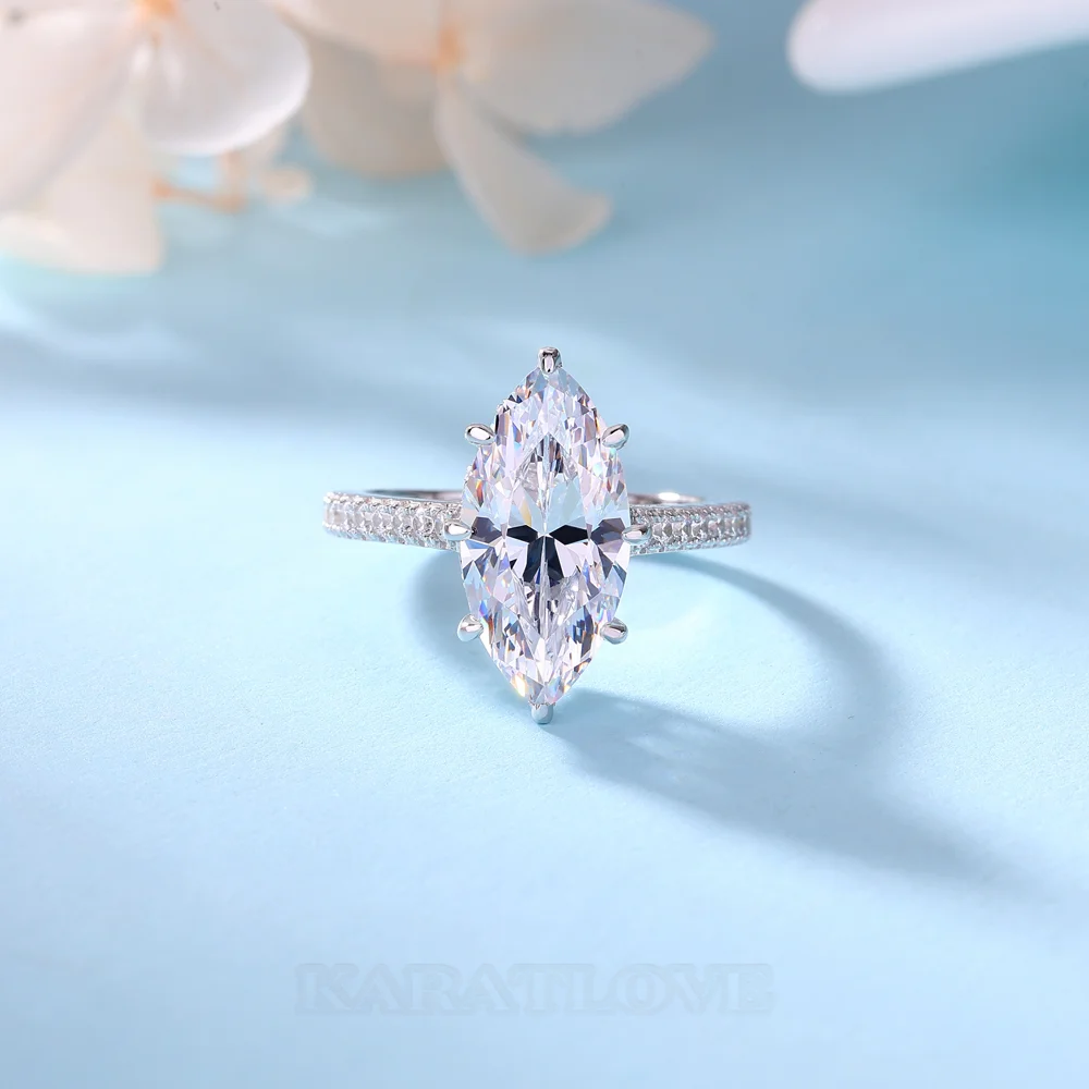 Marquiseschliff Diamant Weiß Sterling Silber Verlobungsring