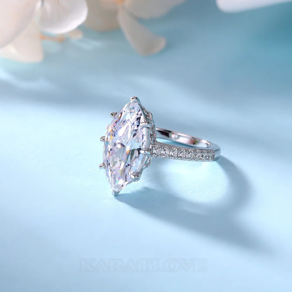 Marquiseschliff Diamant Weiß Sterling Silber Verlobungsring