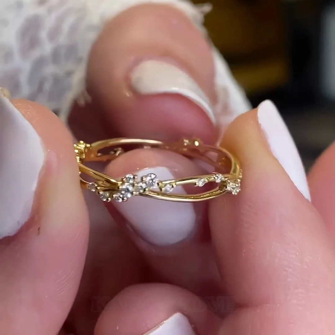 Rundschliff Diamantweiß 925er Sterlingsilber Gelbgold Minimalistisch Stapelfähig Ringband