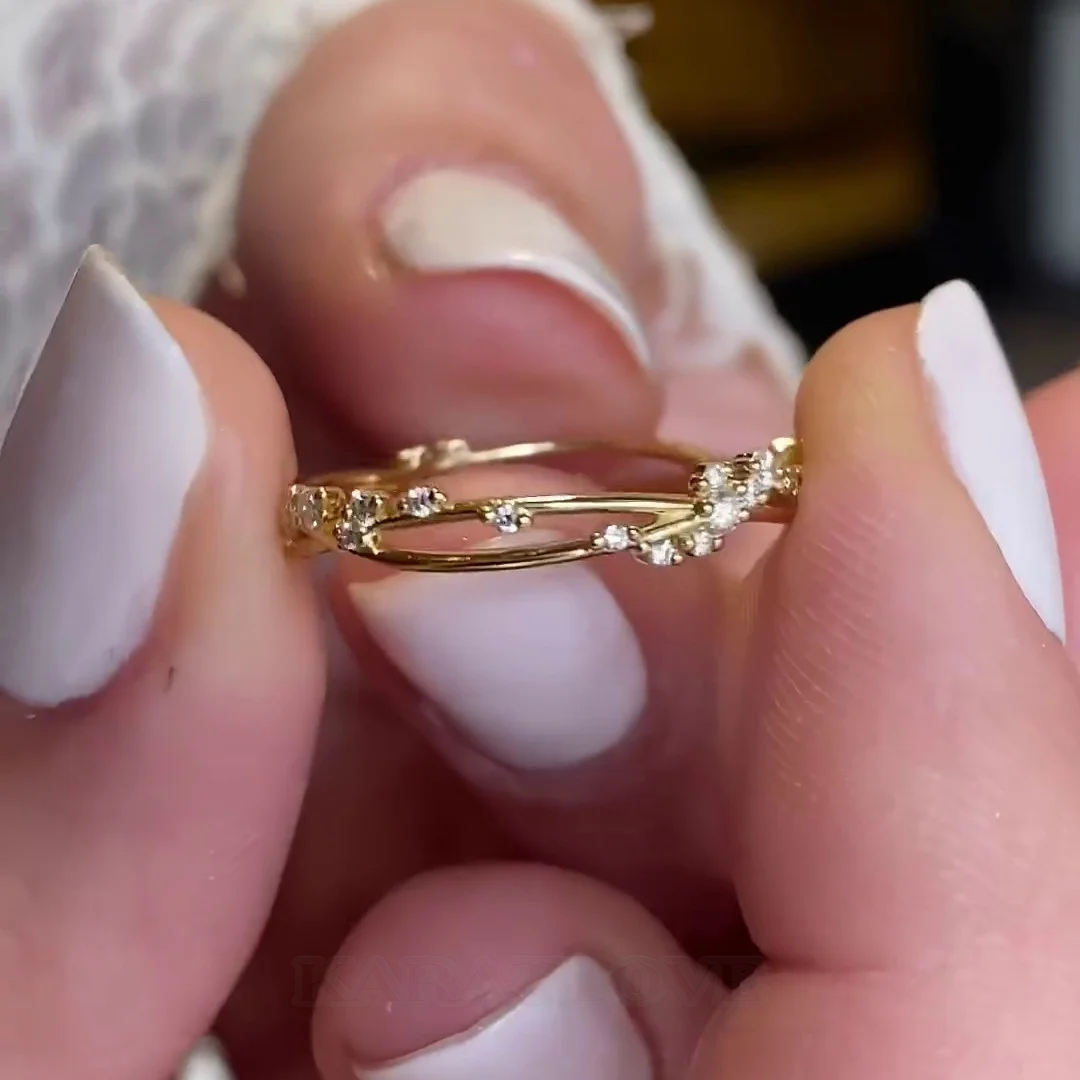 Rundschliff Diamantweiß 925er Sterlingsilber Gelbgold Minimalistisch Stapelfähig Ringband