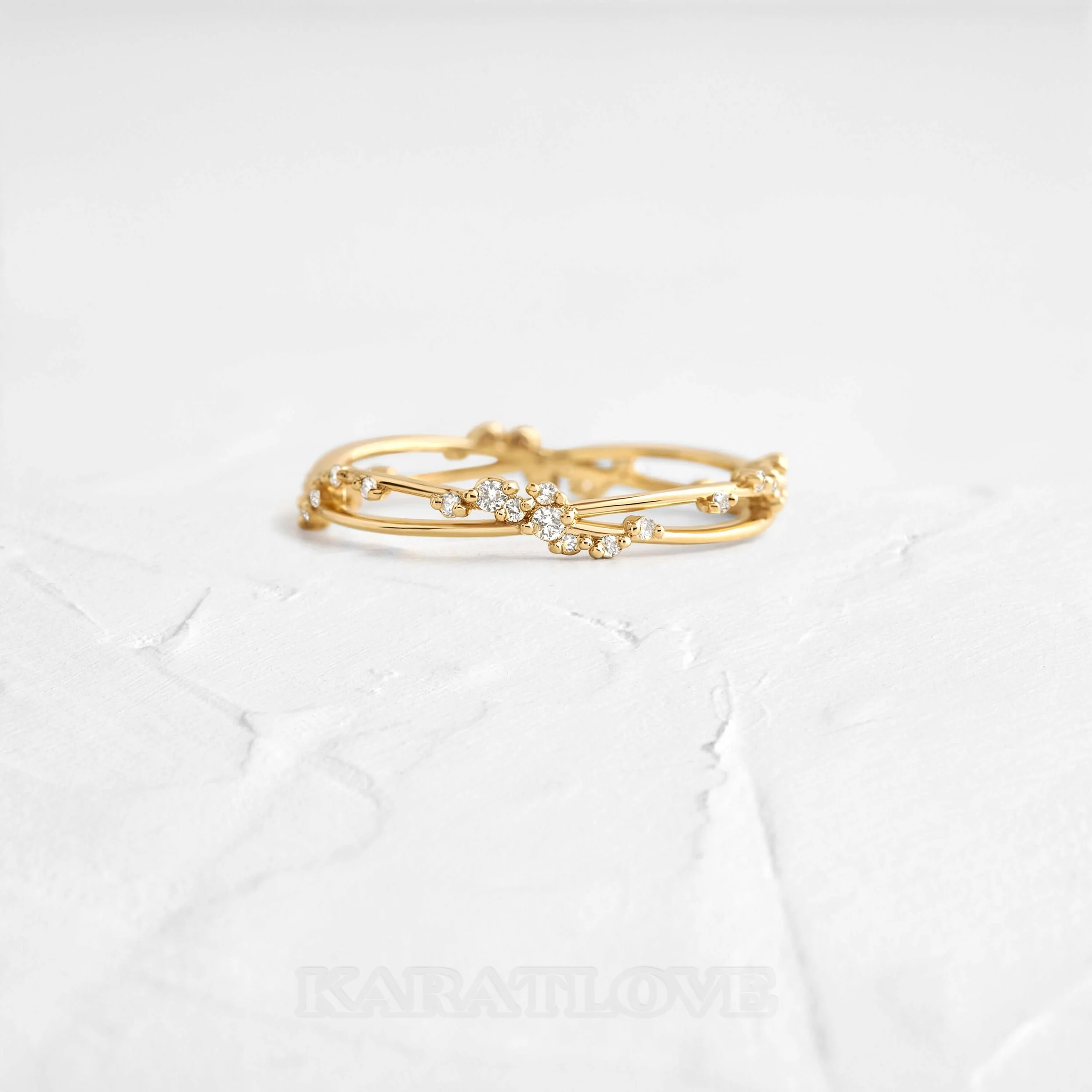 Rundschliff Diamantweiß 925er Sterlingsilber Gelbgold Minimalistisch Stapelfähig Ringband