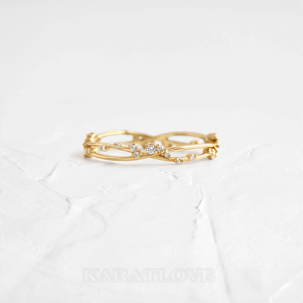Rundschliff Diamantweiß 925er Sterlingsilber Gelbgold Minimalistisch Stapelfähig Ringband