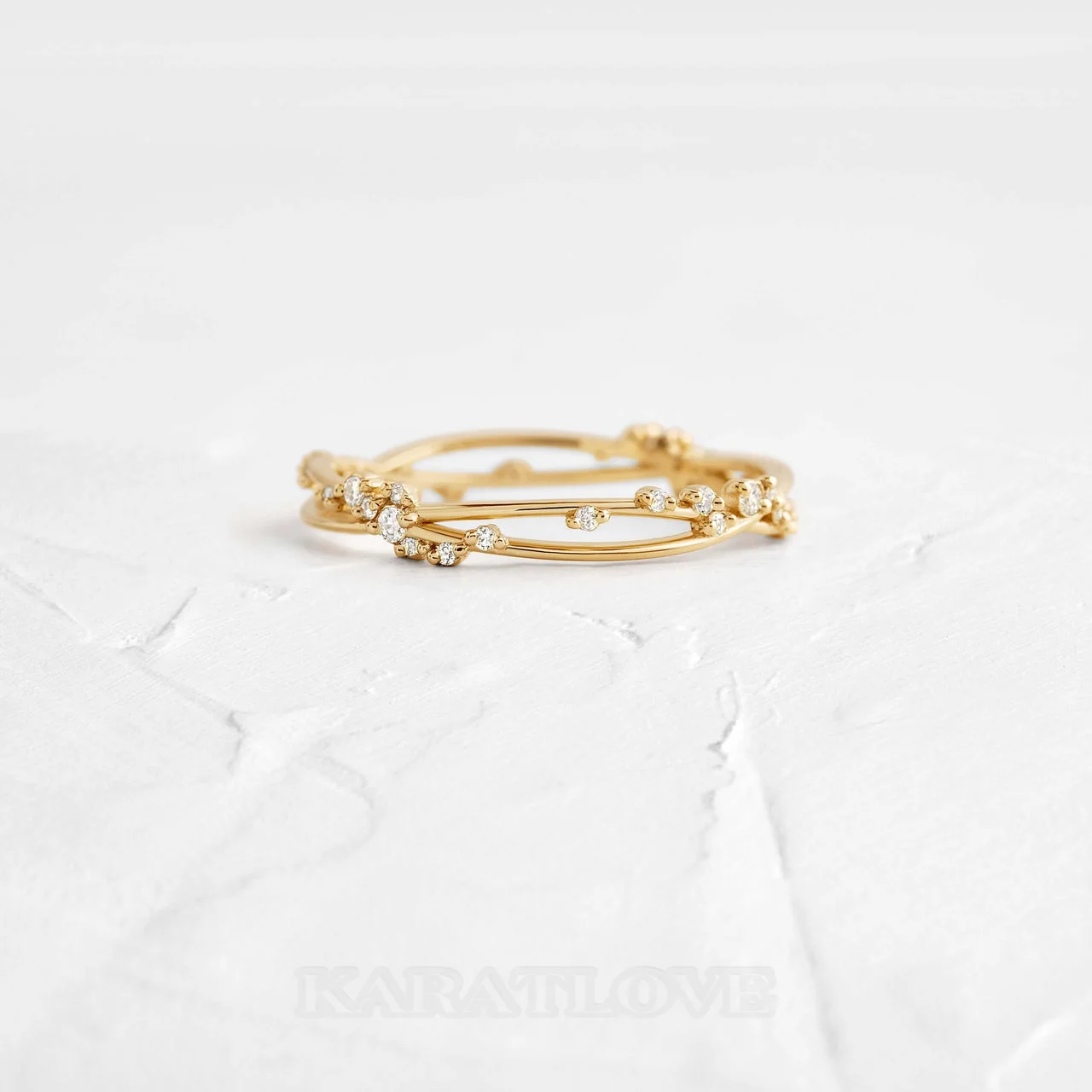 Rundschliff Diamantweiß 925er Sterlingsilber Gelbgold Minimalistisch Stapelfähig Ringband