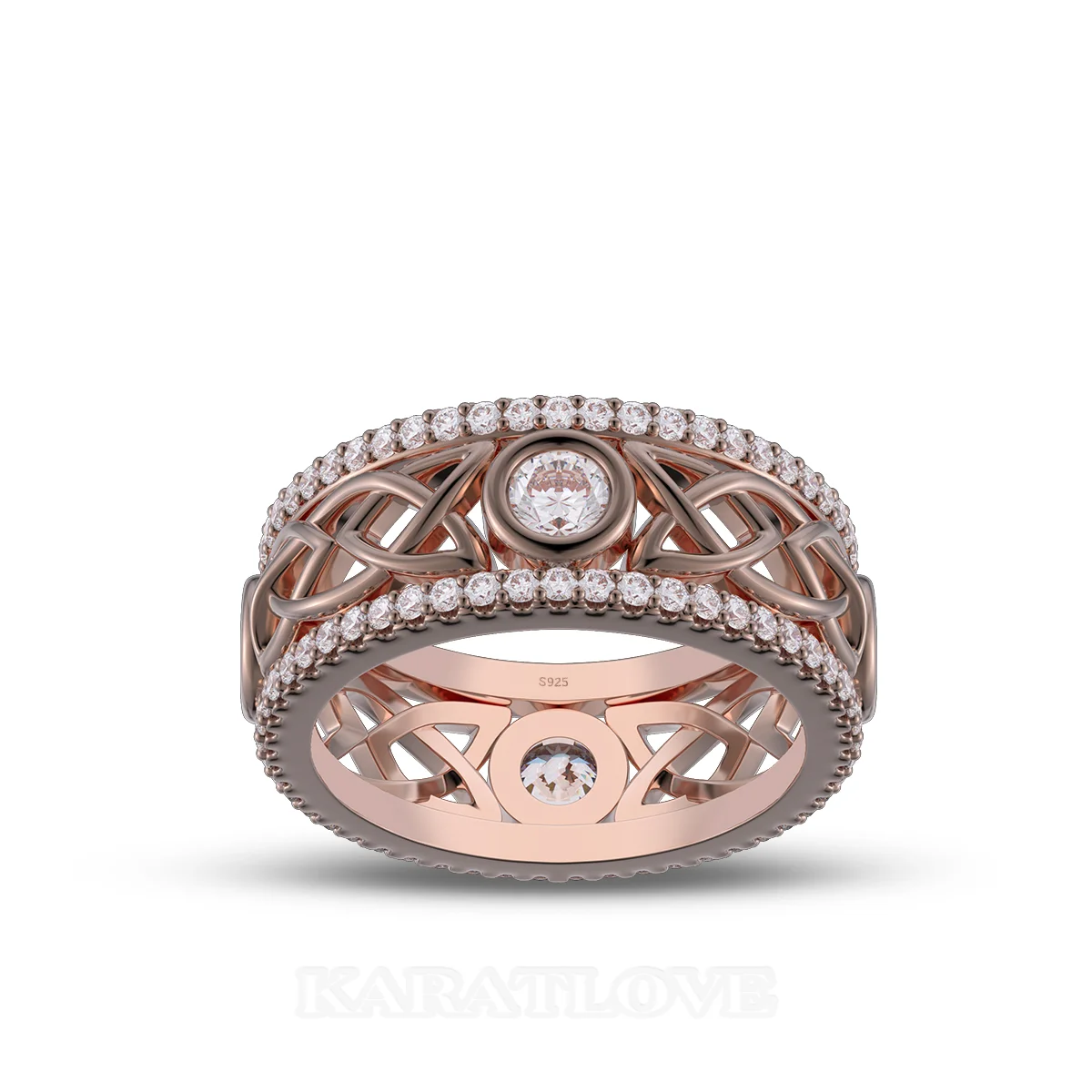 Rundschliff Diamantweiß 925er Sterlingsilber Roségold Keltischer Knoten Eheringe