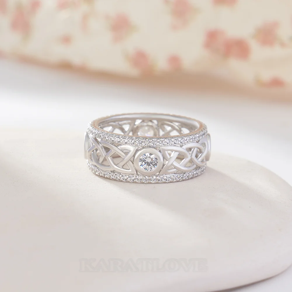 Rundschliff Diamantweiß 925er Sterlingsilber Keltischer Knoten Eheringe
