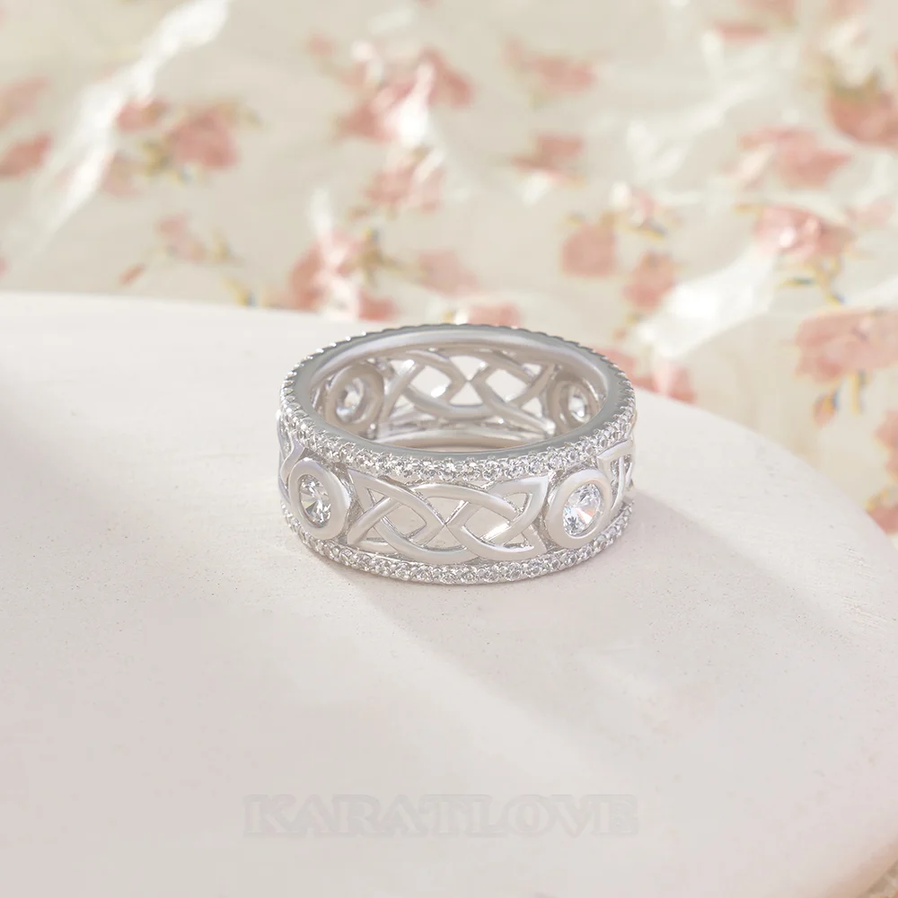 Rundschliff Diamantweiß 925er Sterlingsilber Keltischer Knoten Eheringe