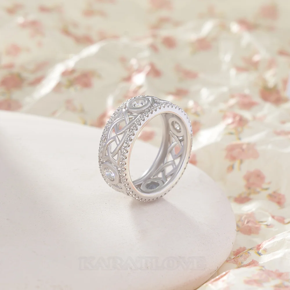 Rundschliff Diamantweiß 925er Sterlingsilber Keltischer Knoten Eheringe
