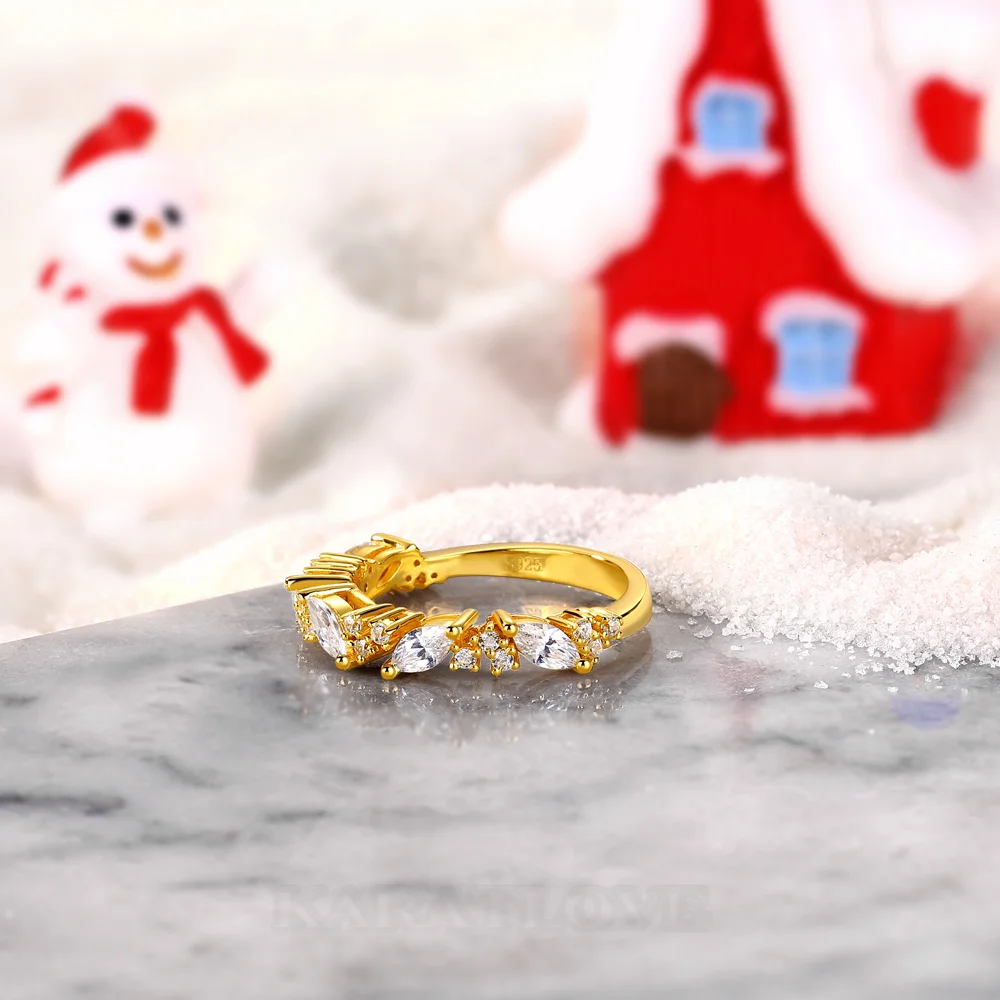 Marquiseschliff Diamantweiß 925er Sterlingsilber Gelbgold Ehering