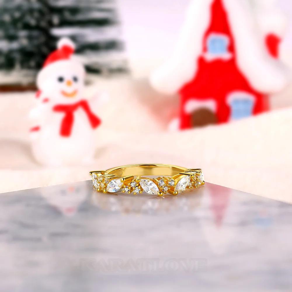 Marquiseschliff Diamantweiß 925er Sterlingsilber Gelbgold Ehering