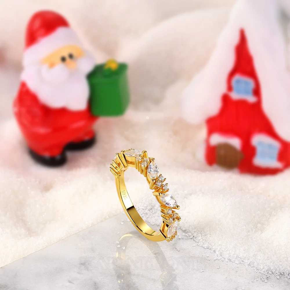 Marquiseschliff Diamantweiß 925er Sterlingsilber Gelbgold Ehering