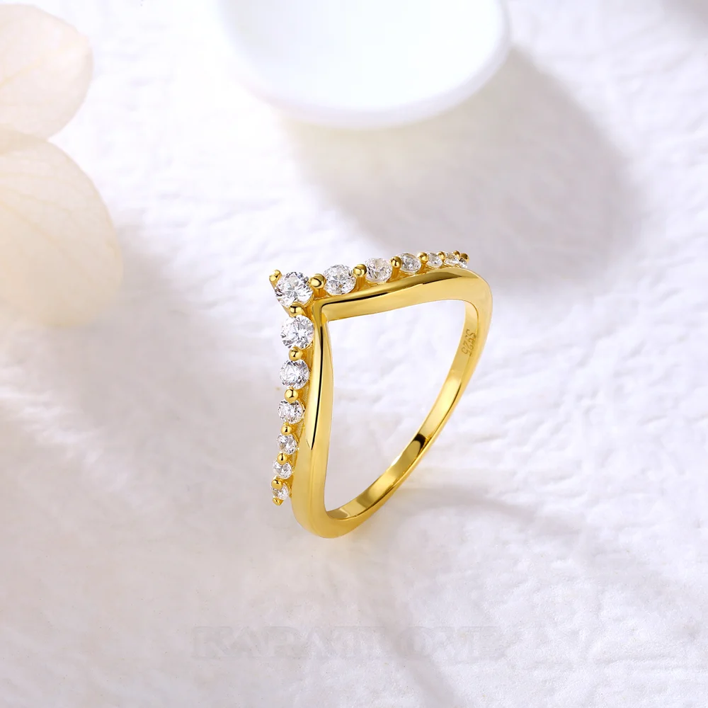 RundSchnitt Diamantweiß 925er Sterlingsilber Gebogen Gelbgold Ehering