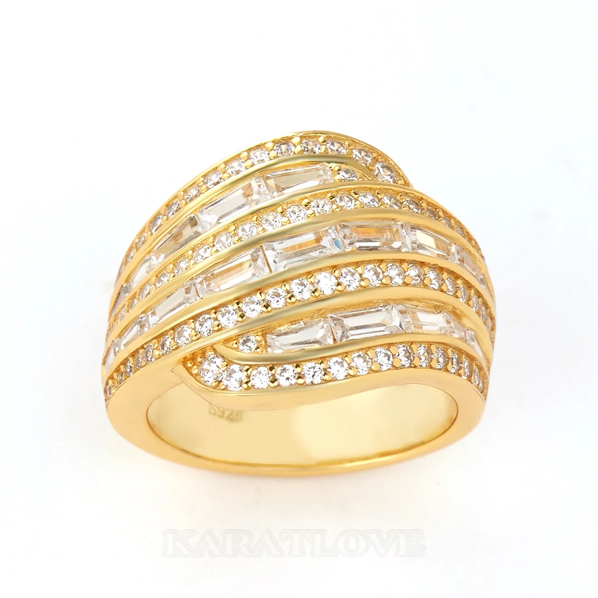 Baguette-Schnitt Diamantweiß 925er Sterlingsilber Gelbgold Art Deco Bandring