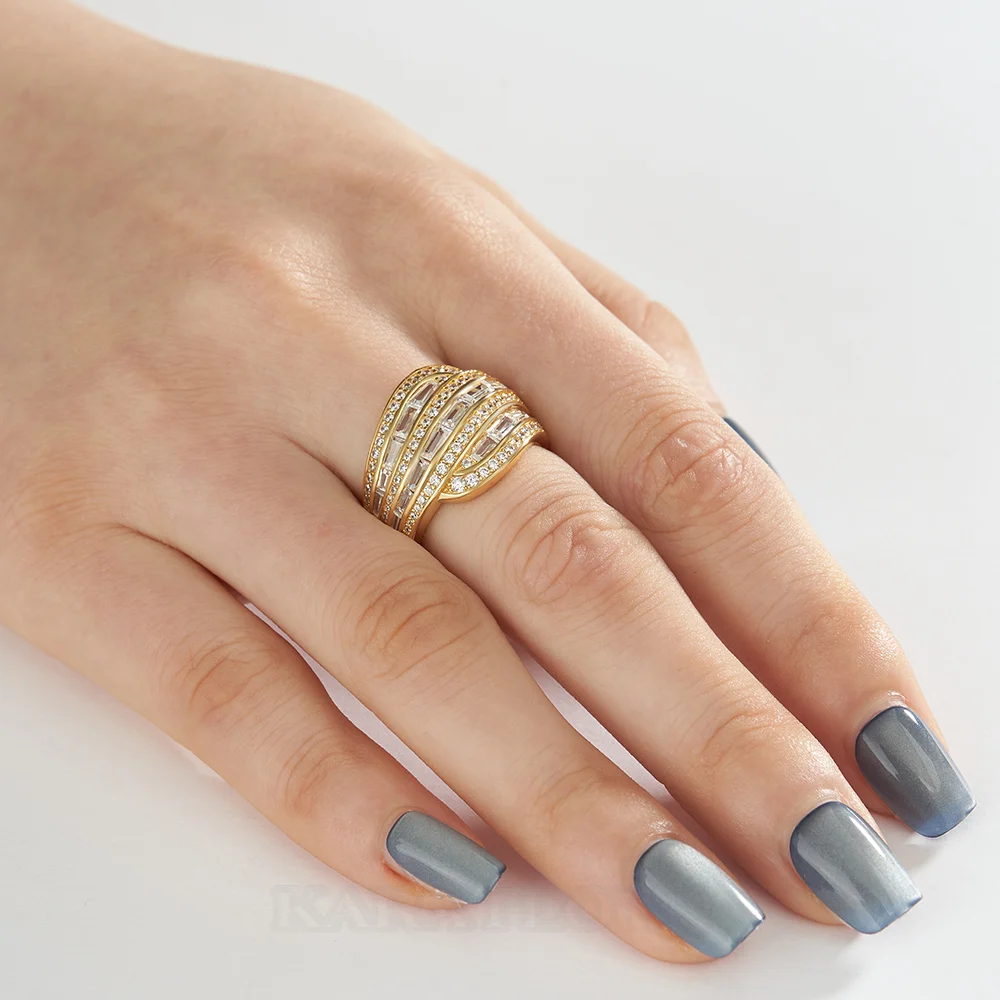 Baguette-Schnitt Diamantweiß 925er Sterlingsilber Gelbgold Art Deco Bandring