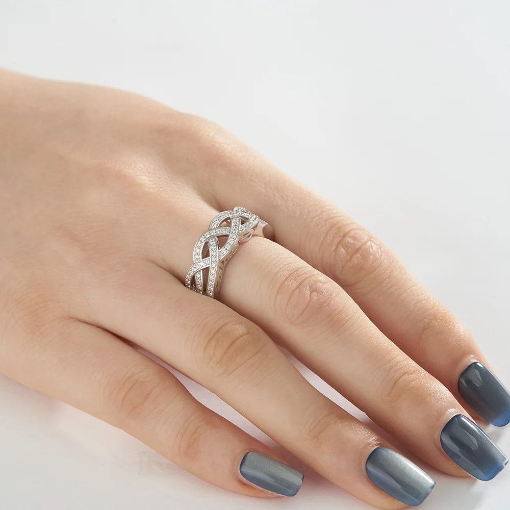 RundSchnitt Diamant Weiß Sterling Silber Ineinander verschlungen Ehering