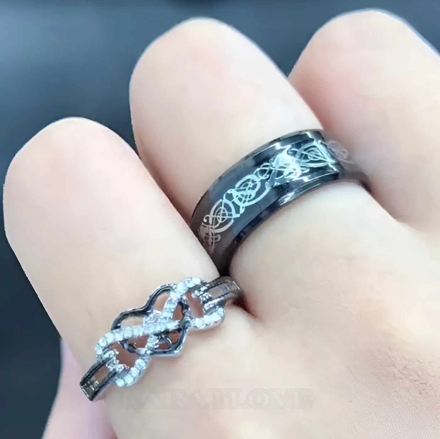 Paar-Ringe aus weißem Sterlingsilber mit Brillantschliff-Diamant