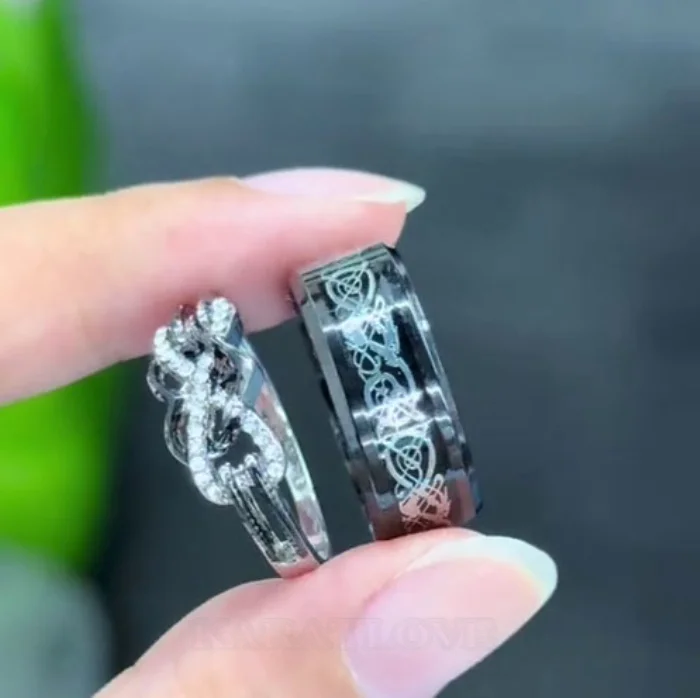 Paar-Ringe aus weißem Sterlingsilber mit Brillantschliff-Diamant