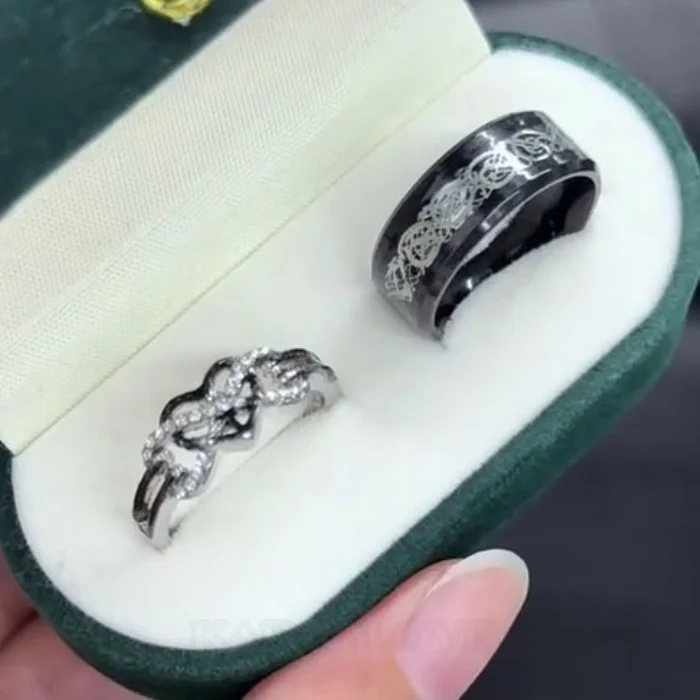 Paar-Ringe aus weißem Sterlingsilber mit Brillantschliff-Diamant