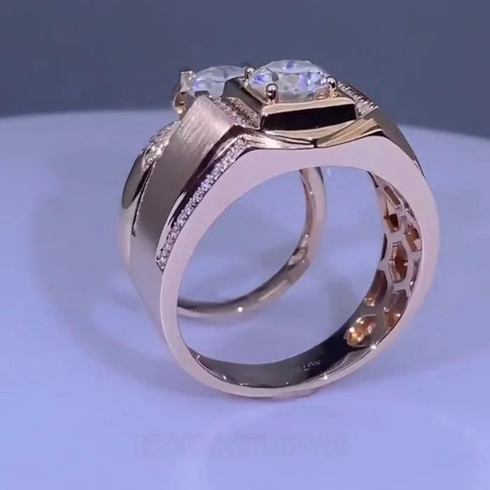 Paar-Ringe aus rosévergoldetem Sterlingsilber mit Brillantschliff-Diamant