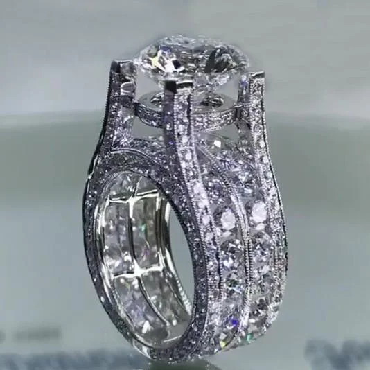 Diamantweiß Rundschliff 925er Sterlingsilber Art-Déco Verlobungsring