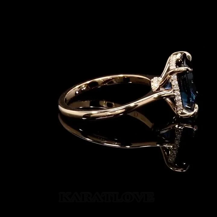Kissenschliff Saphirblau Roségold Verlobungsring aus 925er Sterlingsilber