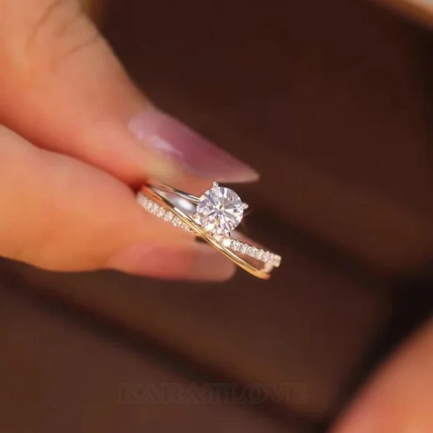 Rundschliff Diamantweiß Gelbgold Verlobungsring aus 925er Sterlingsilber