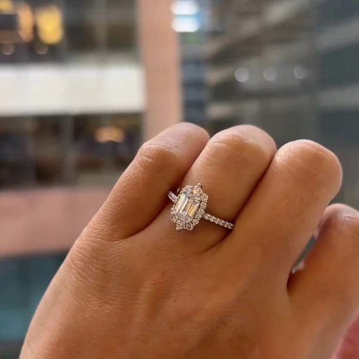 Smaragdschliff Diamantweiß Halo 925er Sterlingsilber Verlobungsring