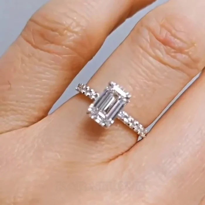 Smaragdschliff Diamantweiß 925er Sterlingsilber Klassisch Verlobungsring