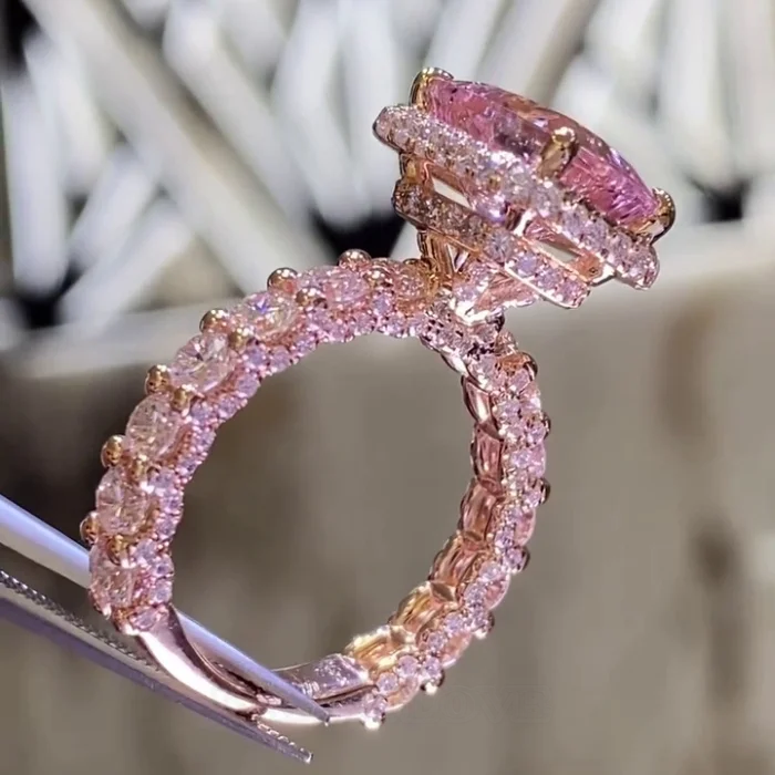 Radiantschliff Zartrosa Halo 925er Sterlingsilber Roségold Verlobungsring Radiantschliff Zartrosa Halo 925er Sterlingsilber Roségold Verlobungsring