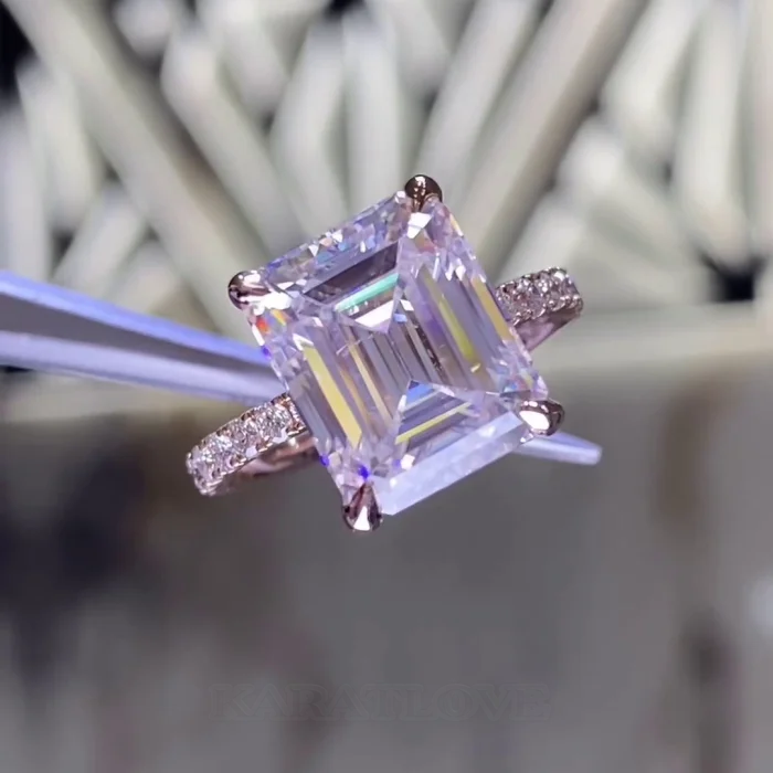 Smaragdschliff Diamantweiß Verstecktes Halo 925er Sterlingsilber Roségold Verlobungsring