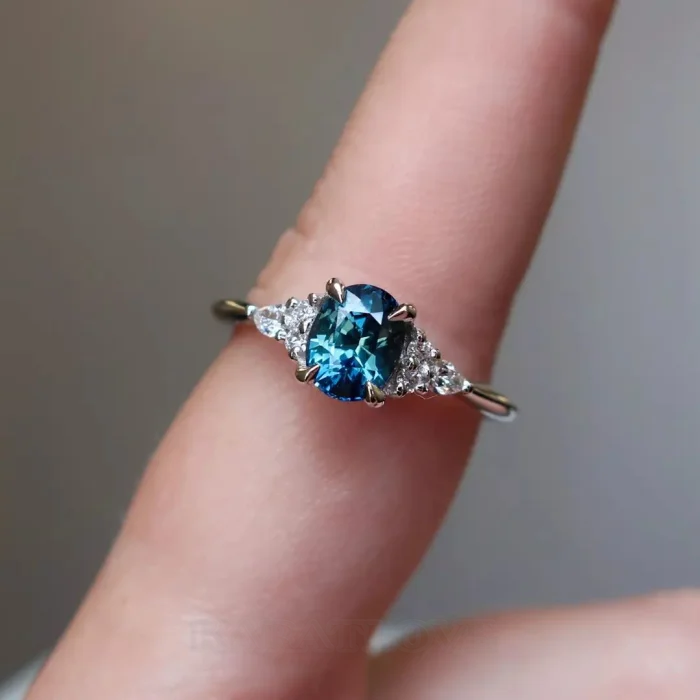 Ovalschnitt Saphirblau 925er Sterlingsilber Klassisch Verlobungsring
