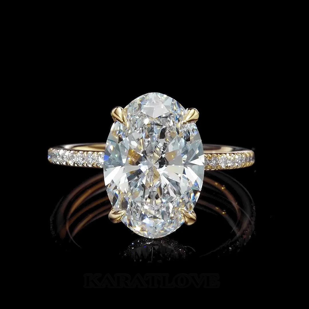 Ovalschnitt Diamantweiß 925er Sterlingsilber Gelbgold Verstecktes Halo Verlobungsring