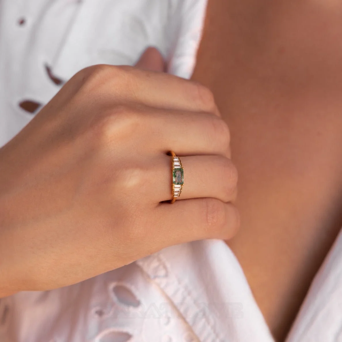 Radiantschliff Peridotgrün Agate 925er Sterlingsilber Gelbgold Minimalistisch Verlobungsring