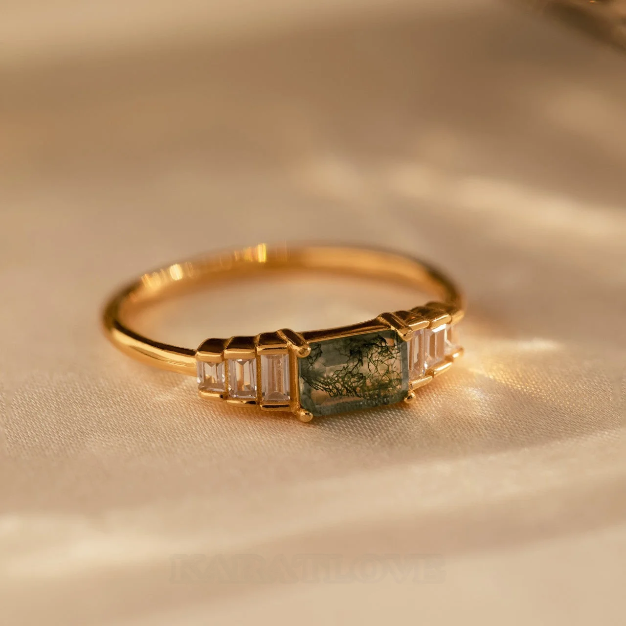 Radiantschliff Peridotgrün Agate 925er Sterlingsilber Gelbgold Minimalistisch Verlobungsring