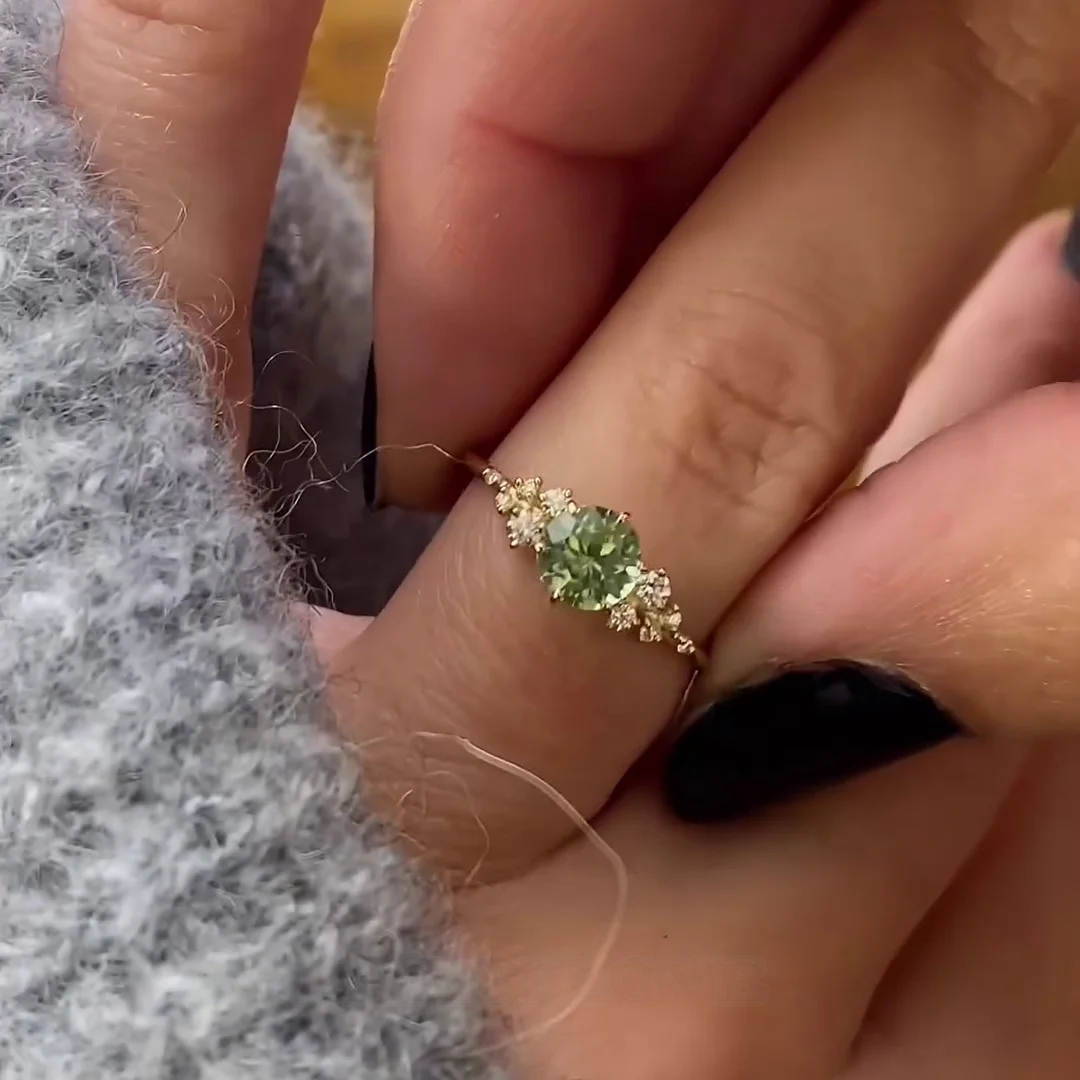 Rundschliff Peridotgrün 925er Sterlingsilber Gelbgold Klassisch Verlobungsring