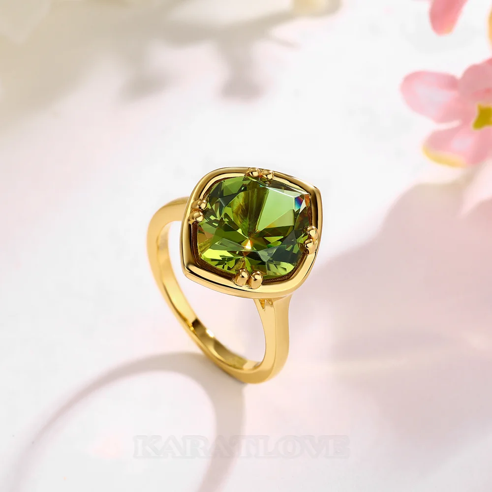 Geo-Schliff Peridotgrün 925er Sterlingsilber Gelbgold Solitär-Verlobungsring Geo-Schliff Peridotgrün 925er Sterlingsilber Gelbgold Solitär-Verlobungsring