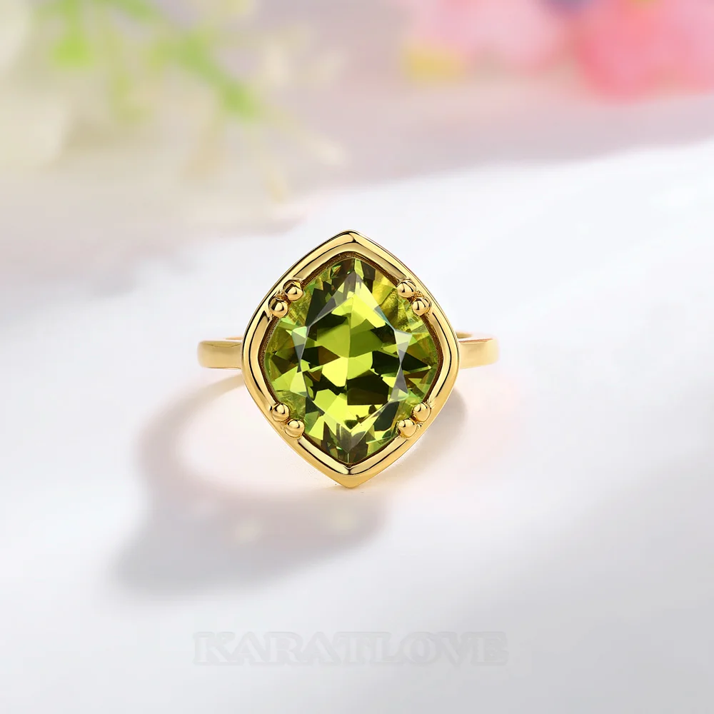 Geo-Schliff Peridotgrün 925er Sterlingsilber Gelbgold Solitär-Verlobungsring
