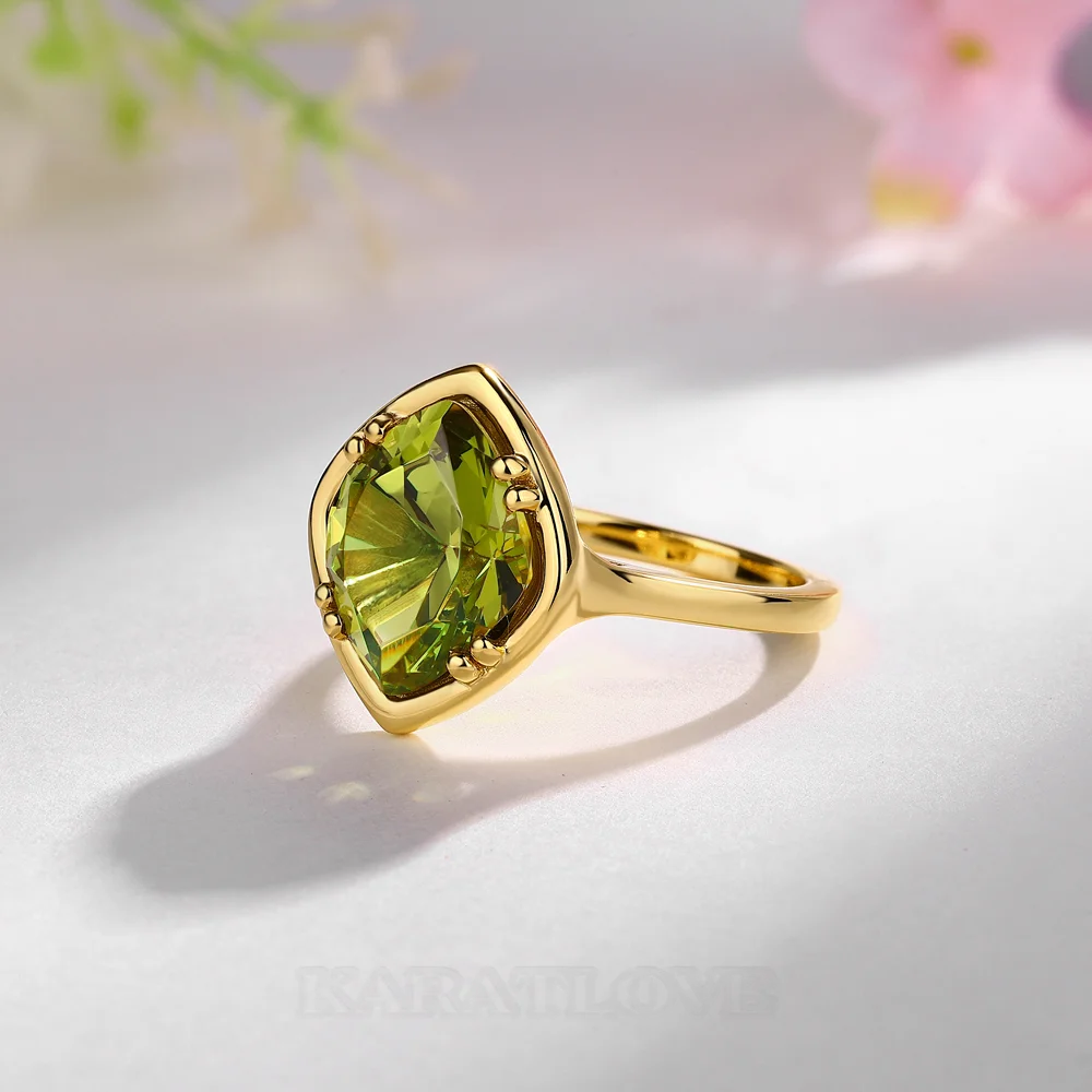 Geo-Schliff Peridotgrün 925er Sterlingsilber Gelbgold Solitär-Verlobungsring