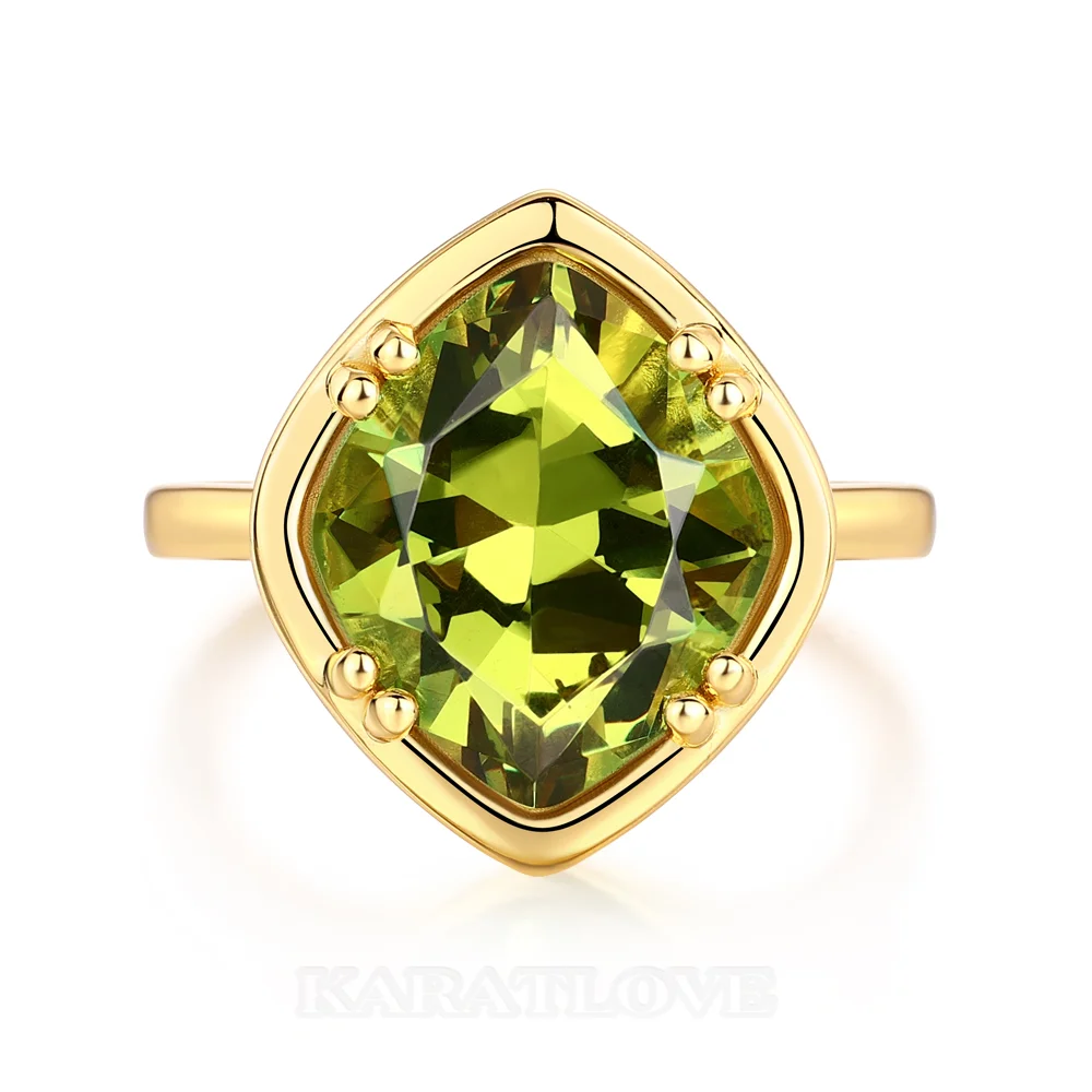 Geo-Schliff Peridotgrün 925er Sterlingsilber Gelbgold Solitär-Verlobungsring