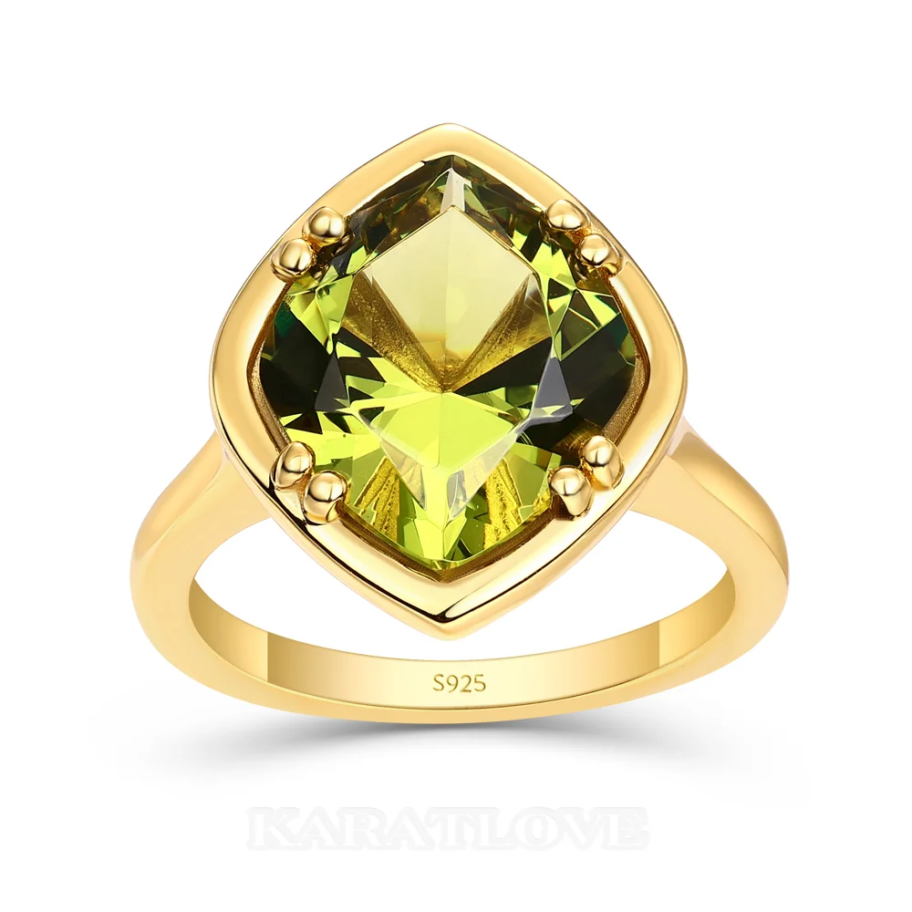 Geo-Schliff Peridotgrün 925er Sterlingsilber Gelbgold Solitär-Verlobungsring