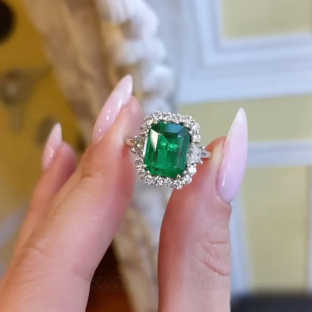 Smaragdschliff Smaragdgrün 925er Sterlingsilber Halo Verlobungsring