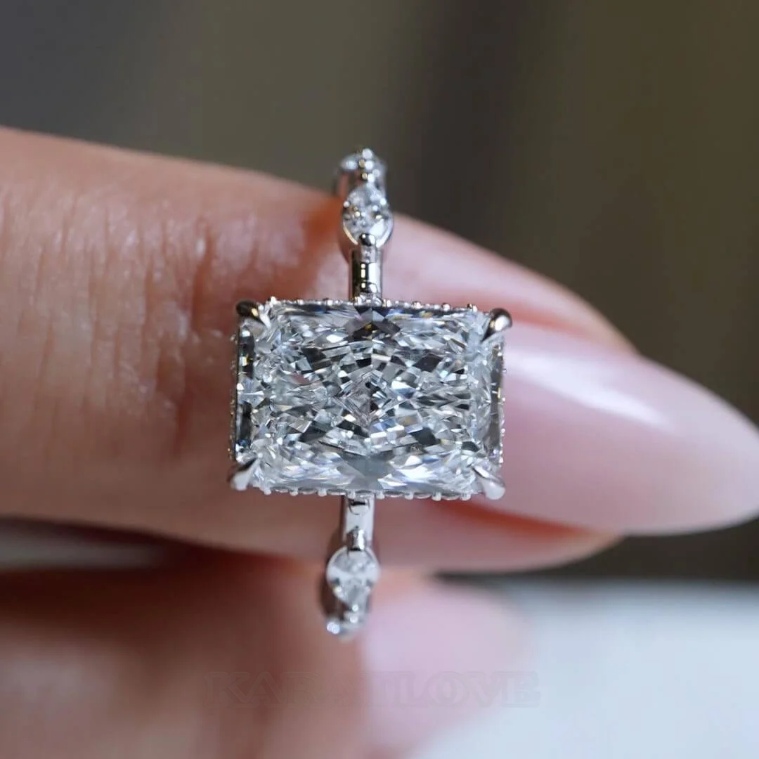 Radiantschliff Diamantweiß 925er Sterlingsilber Klassisch Verlobungsring