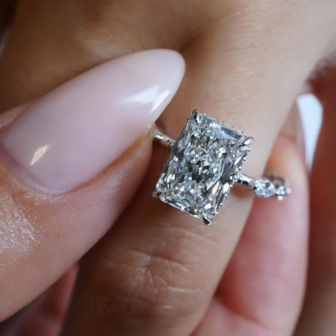 Radiantschliff Diamantweiß 925er Sterlingsilber Klassisch Verlobungsring