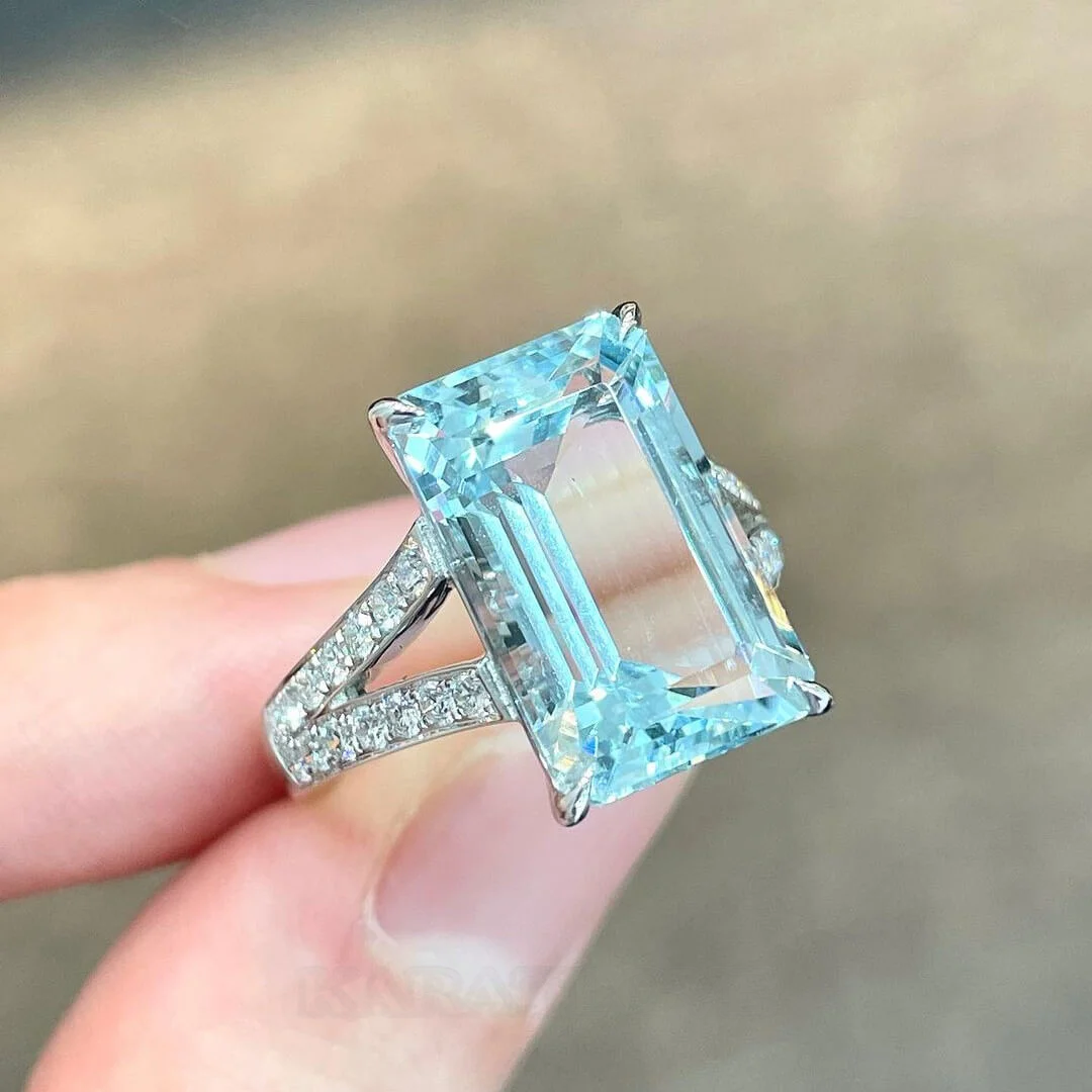 Smaragdschliff Aquamarine 925er Sterlingsilber Klassisch Verlobungsring