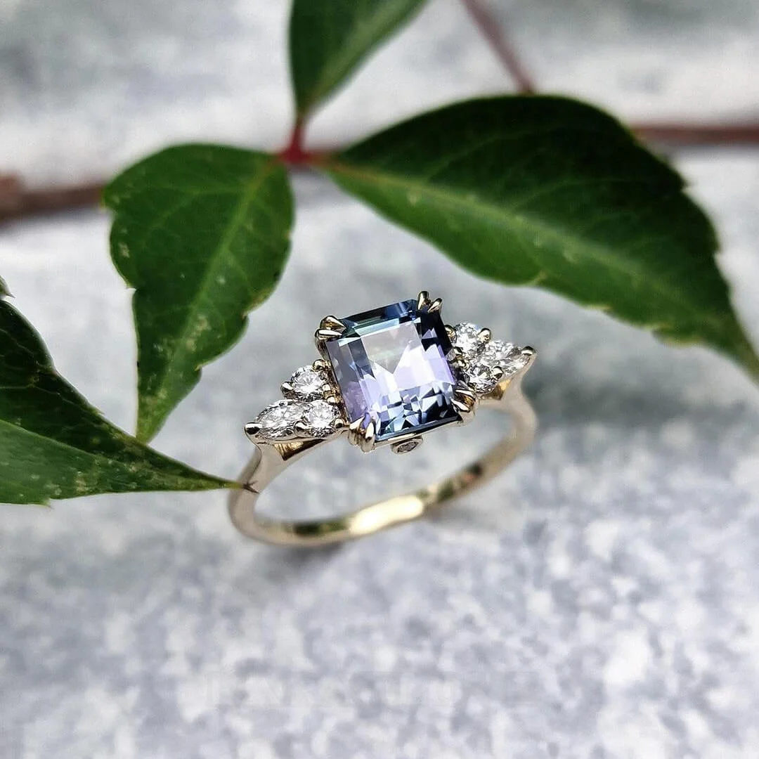 Smaragdschliff Amethyst 925er Sterlingsilber Gelbgold Verlobungsring