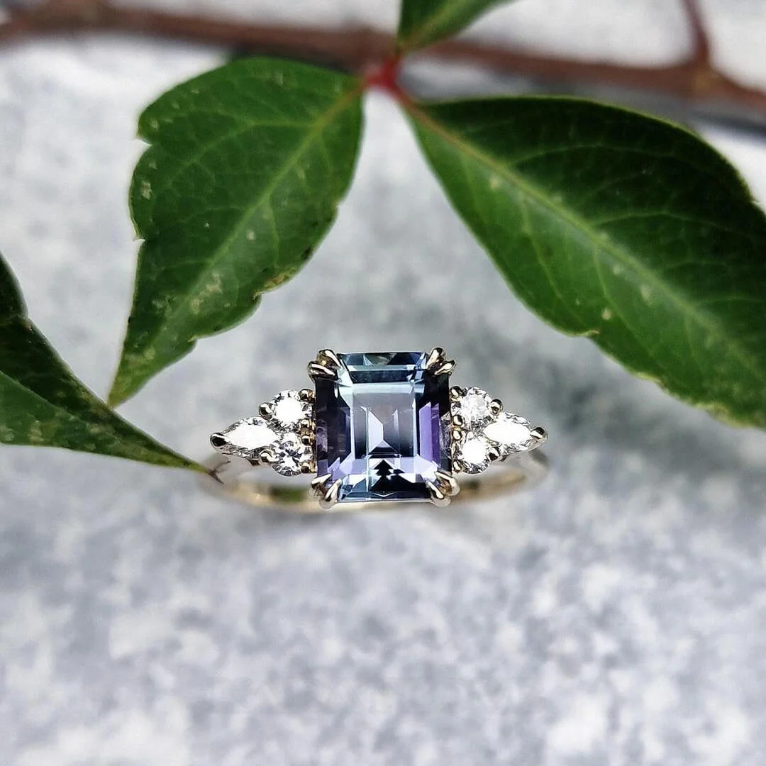 Smaragdschliff Amethyst 925er Sterlingsilber Gelbgold Verlobungsring