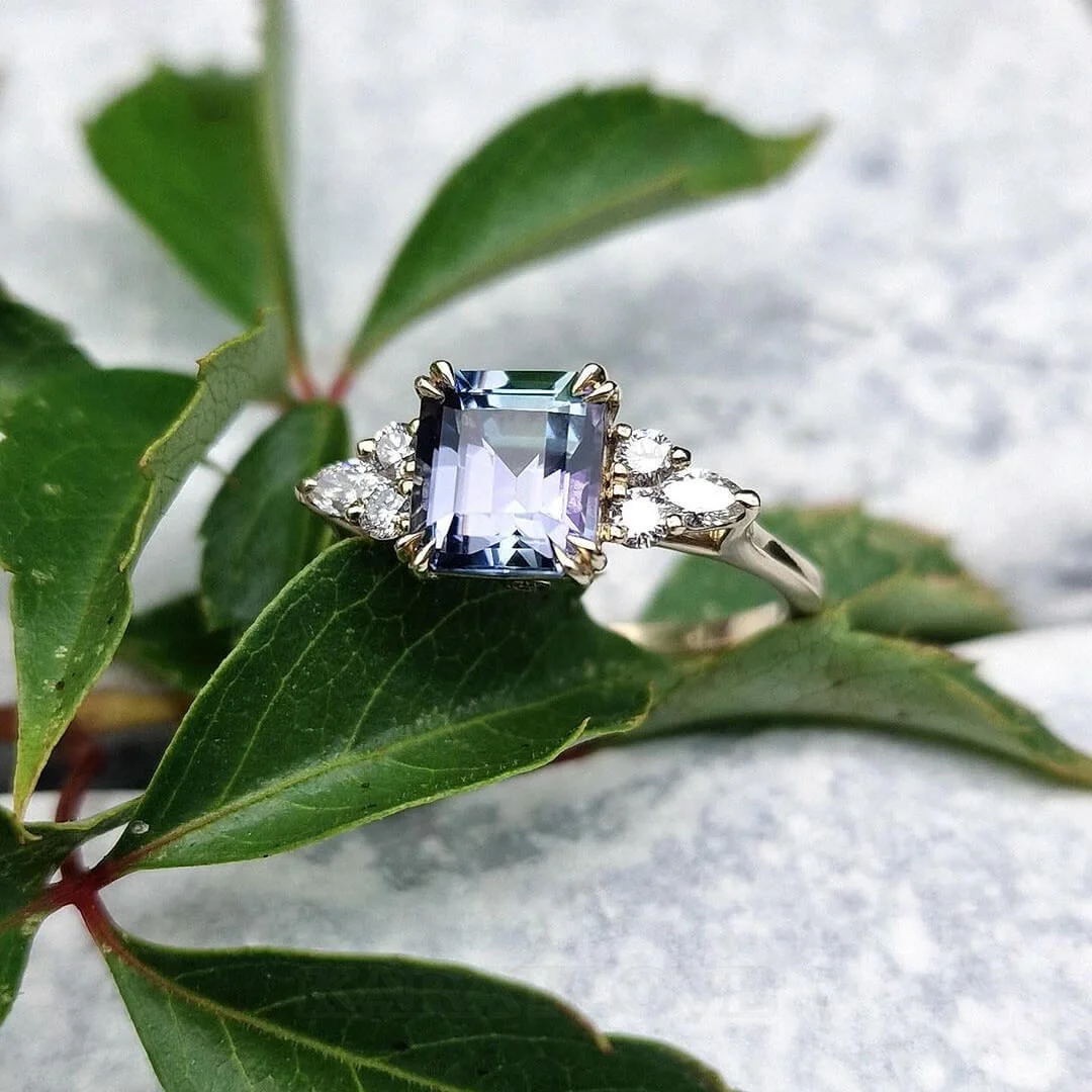 Smaragdschliff Amethyst 925er Sterlingsilber Gelbgold Verlobungsring