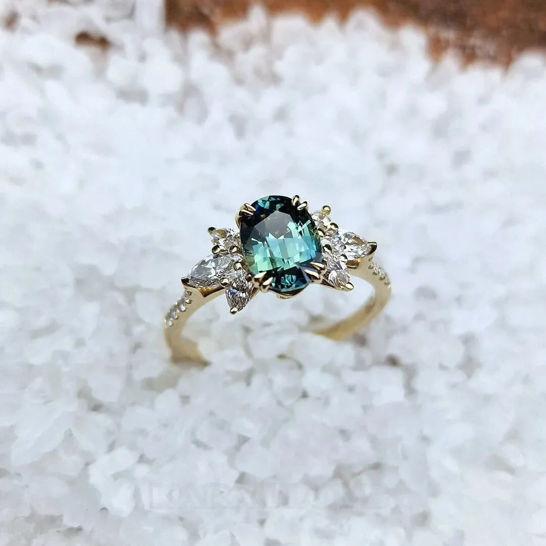 Ovalschnitt Emerald 925er Sterlingsilber Gelbgold Verlobungsring