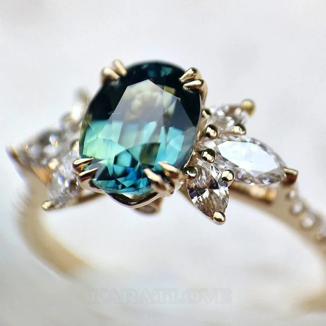Ovalschnitt Emerald 925er Sterlingsilber Gelbgold Verlobungsring